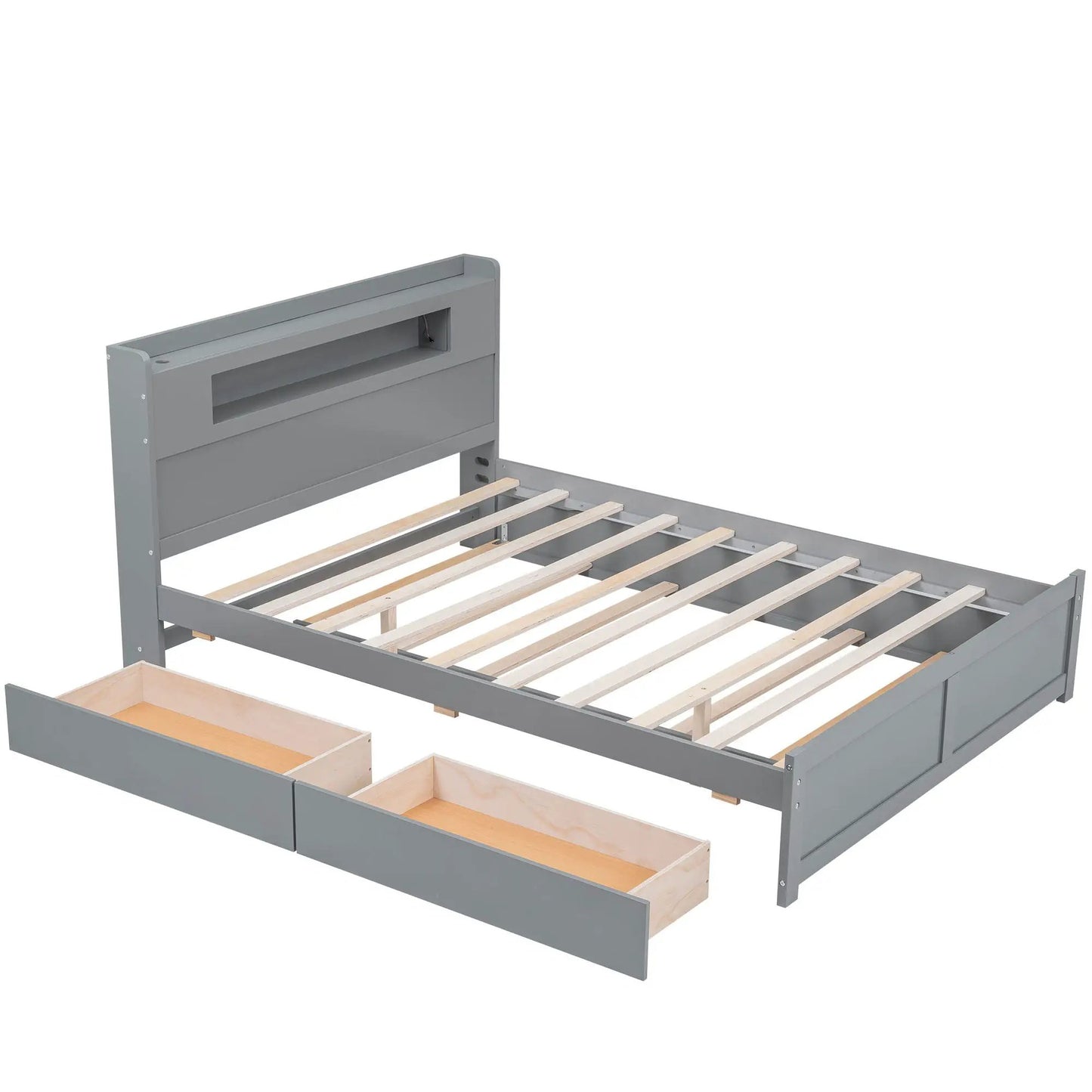 Gray storage platform bed with LEDs, 2 drawers and trundle on Tampa Home & Garden Store