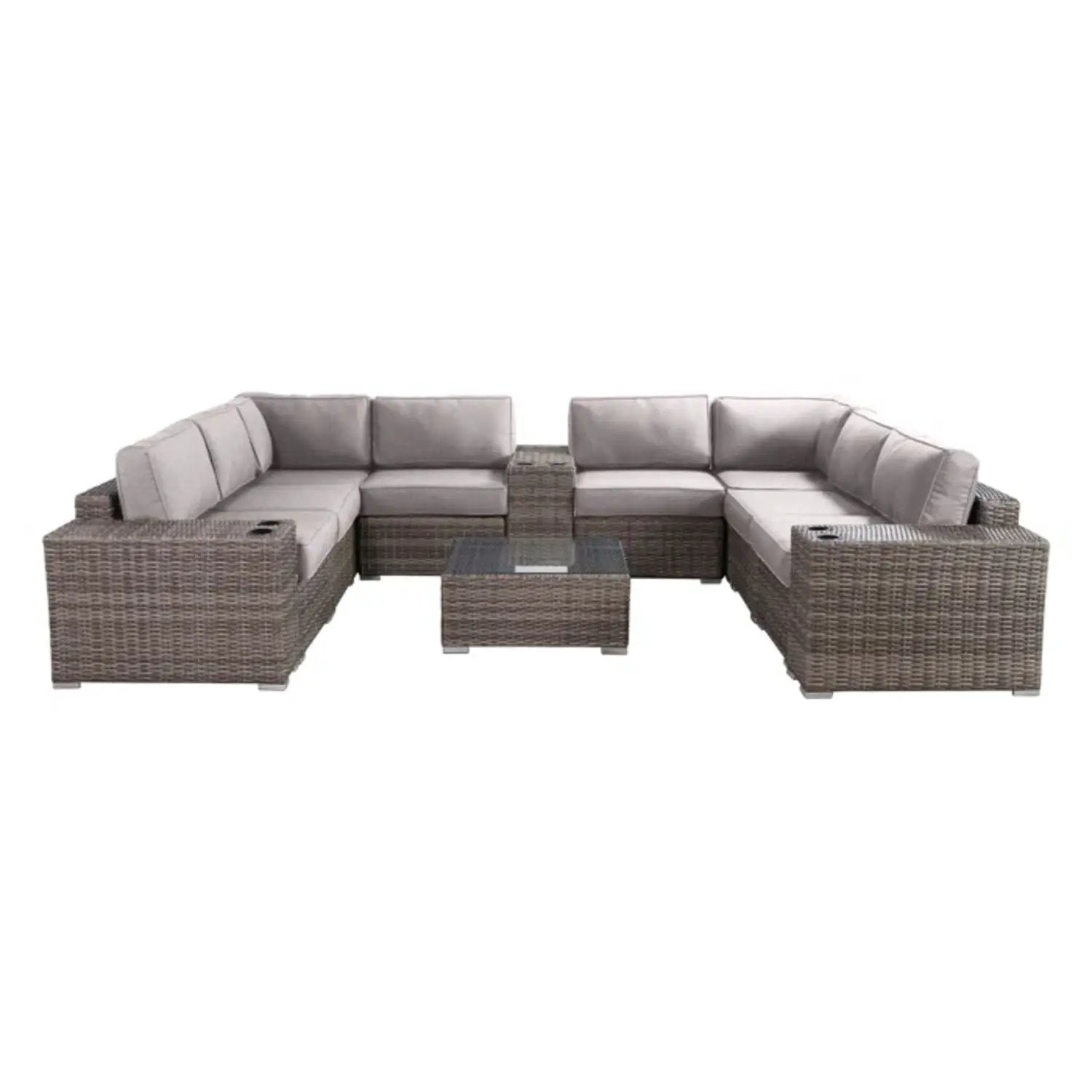 Modern Patio Rattan Sectional Set Cushioned on brown wicker by Unique Piece Furniture on Tampa Home & Garden Store