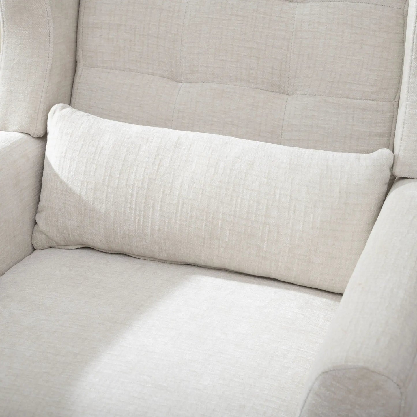 Modern accent chair beige fabric with quilted foam-filled cushion panels on Tampa Home & Garden Store