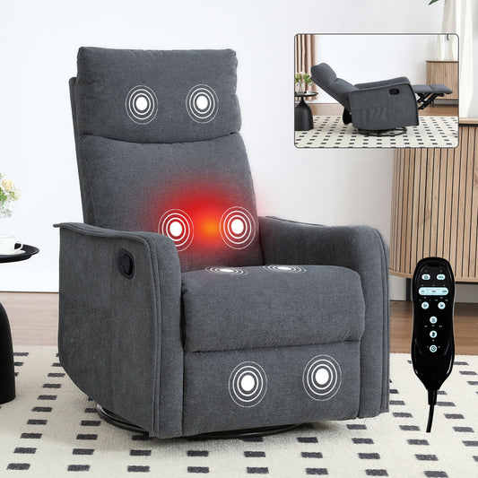 Heat Massage Manual Recliner Chair with Rocker & Swivel gray fabric recliner with remote on Tampa Home & Garden Store