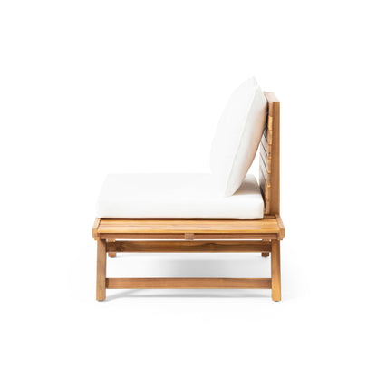 Sedona Outdoor Club Chair armless with slatted wood frame and white cushions by HouseOfZazla on Tampa Home & Garden Store