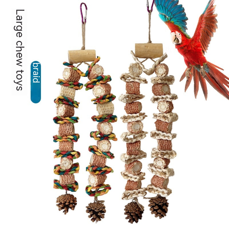 Parrot Grinding Mouth Toy for Medium and Large; three hanging chew toys with rope discs on Tampa Home & Garden Store