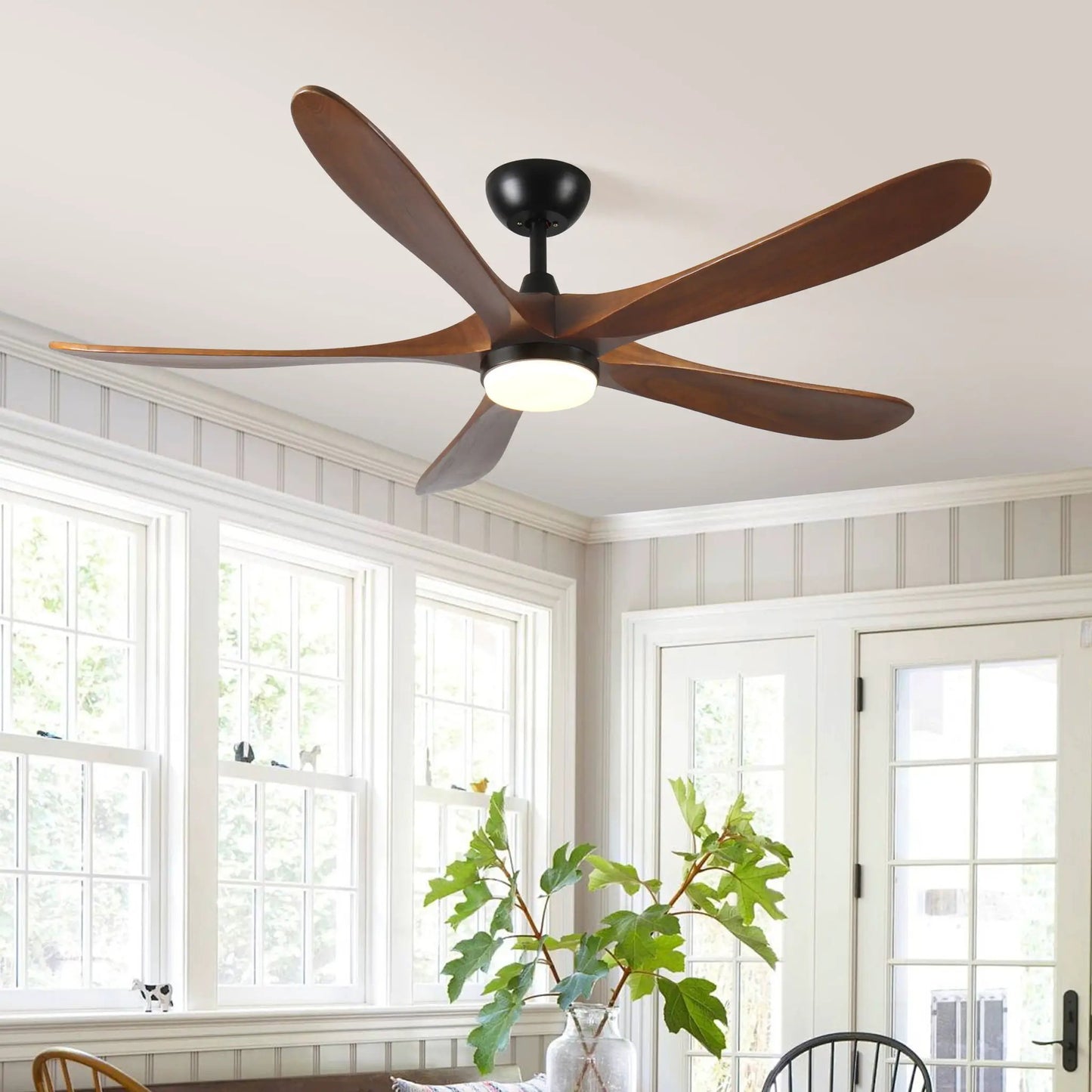 Solid Wood Ceiling Fan With Remote Light Brown