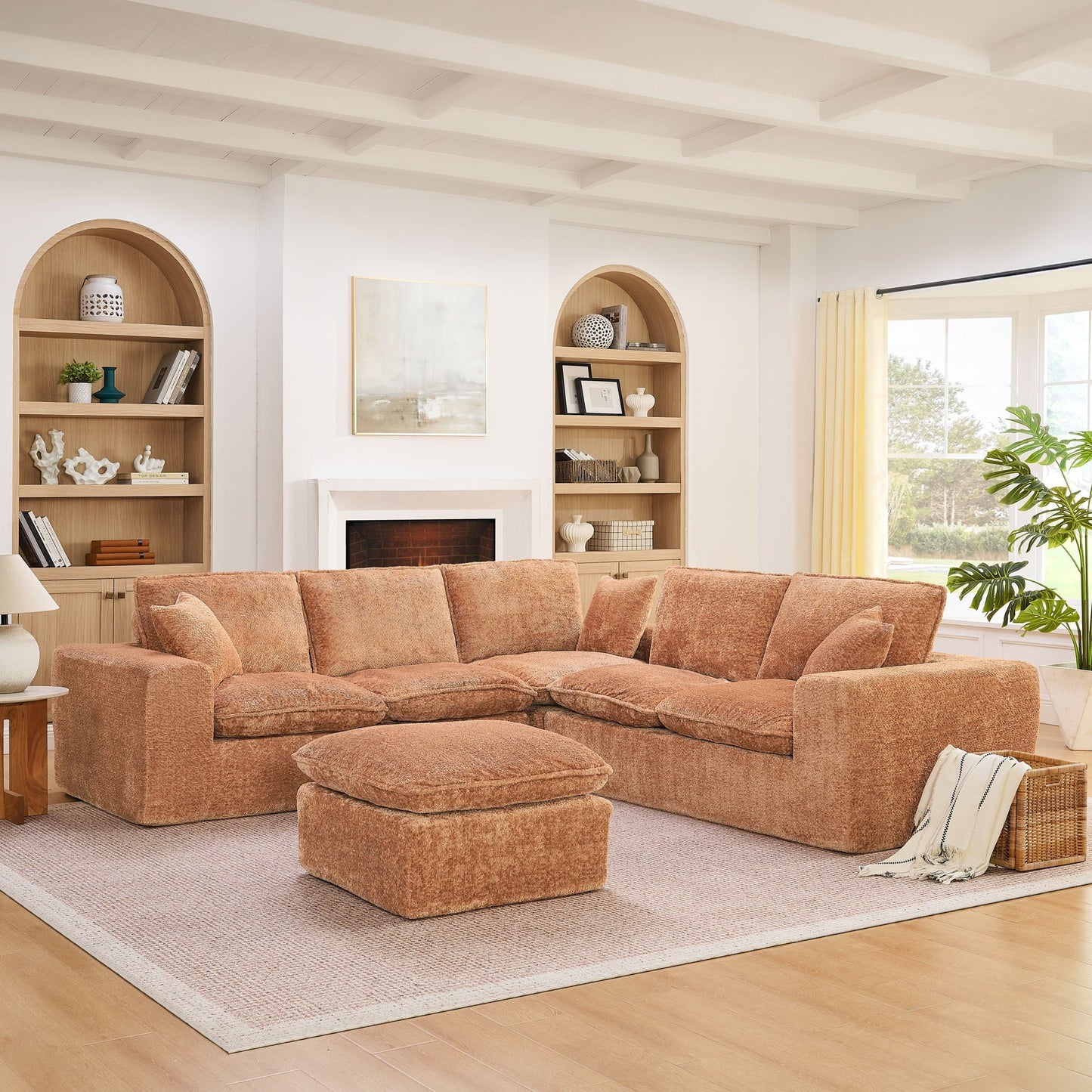 Modern Fabric Sectional with Ottoman Set