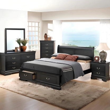 Upholstered Sleigh Bed with Dovetail Drawers