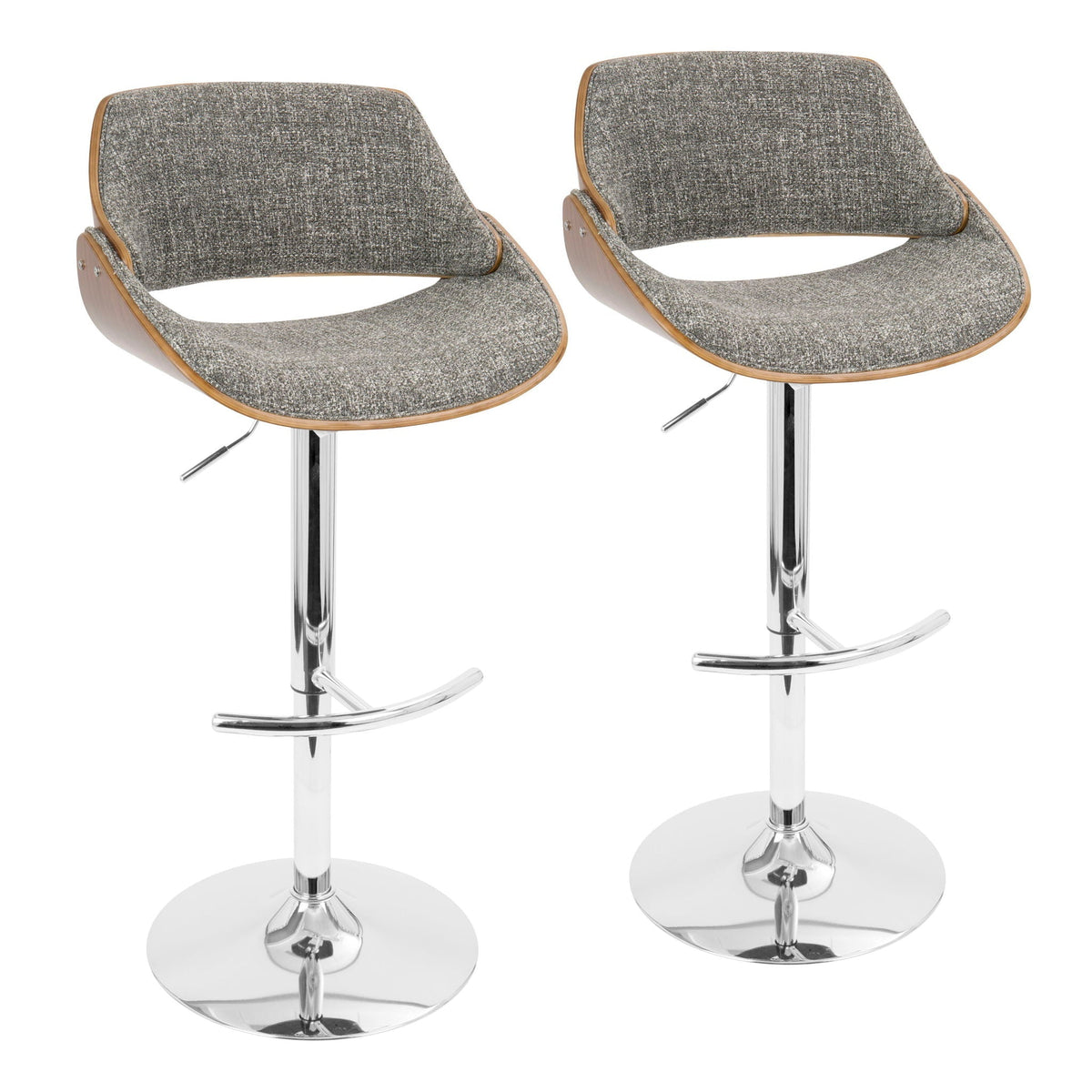 Pair of adjustable swivel barstools in dark gray tweed with chrome bases HouseOfZazla on Tampa Home & Garden Store