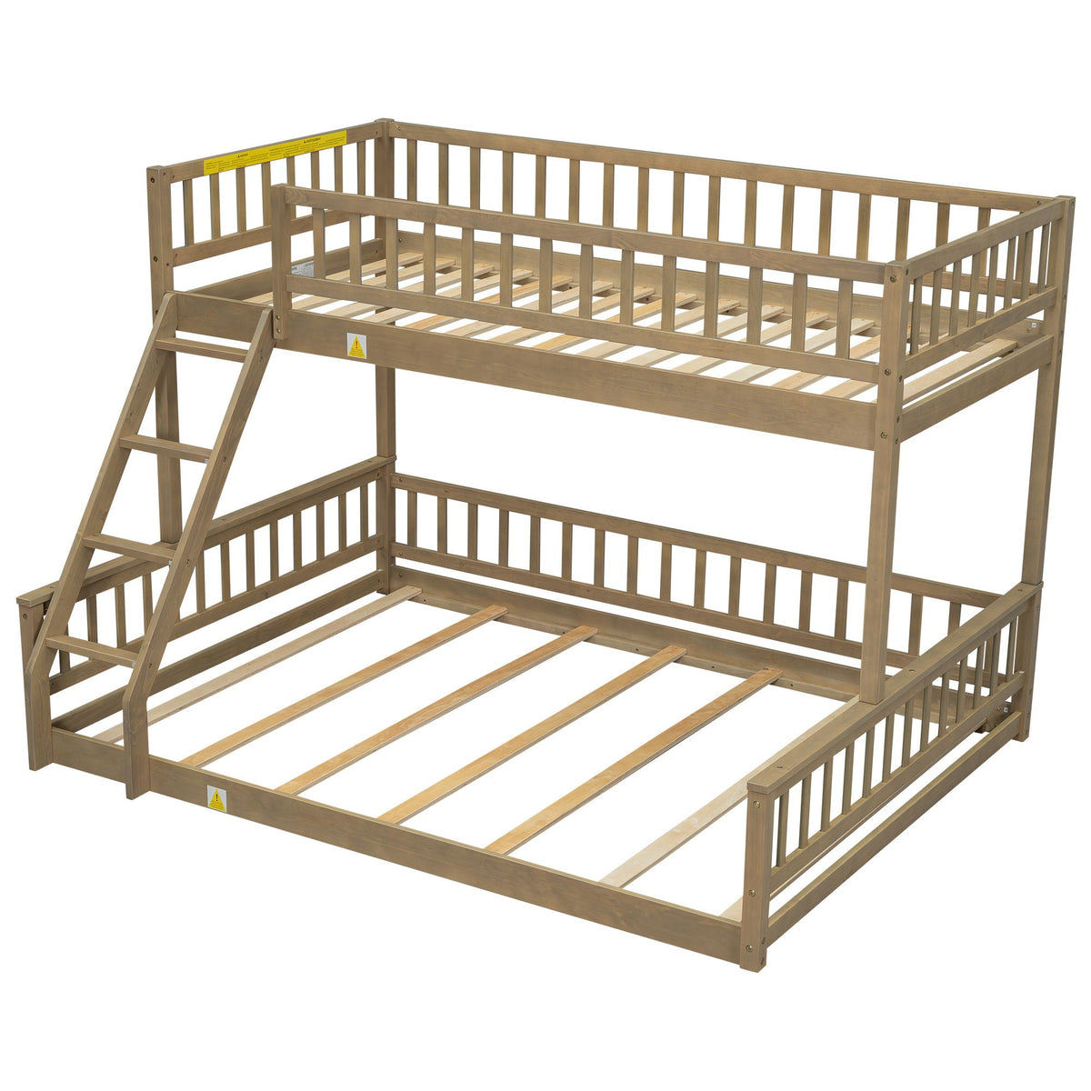 Bunk Bed With Ladder And Guardrails in natural wood, two-tier bunk frame with ladder on Tampa Home & Garden Store