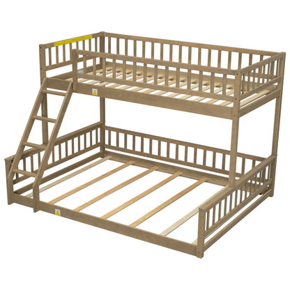 Bunk Bed With Ladder And Guardrails in natural wood, two-tier bunk frame with ladder on Tampa Home & Garden Store
