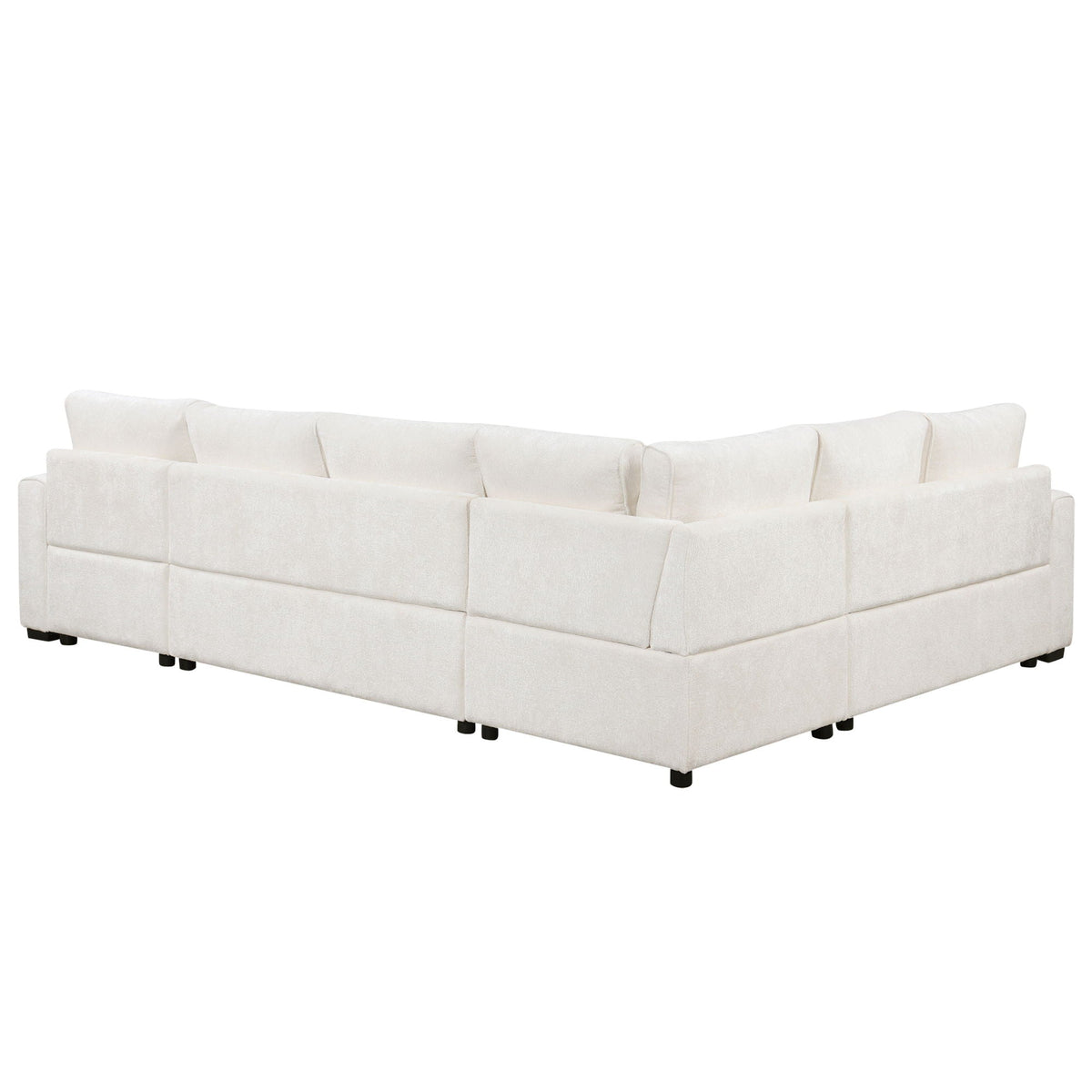 Sectional sleeper sofa cream fabric with cushioned back and modular seating on low black legs on Tampa Home & Garden Store