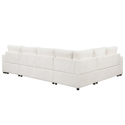 Sectional sleeper sofa cream fabric with cushioned back and modular seating on low black legs on Tampa Home & Garden Store