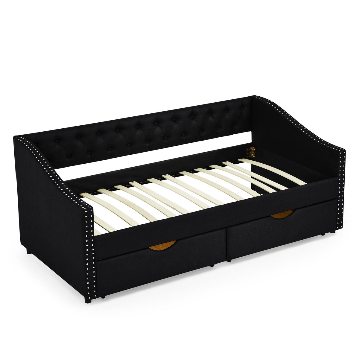 Upholstered Tufted Daybed with Storage Drawers