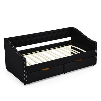 Upholstered Tufted Daybed with Storage Drawers