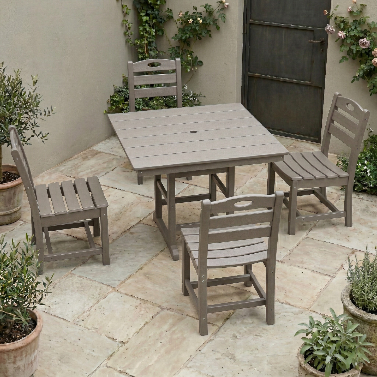 Antique Wood Color And Hdpe Patio Dining Set