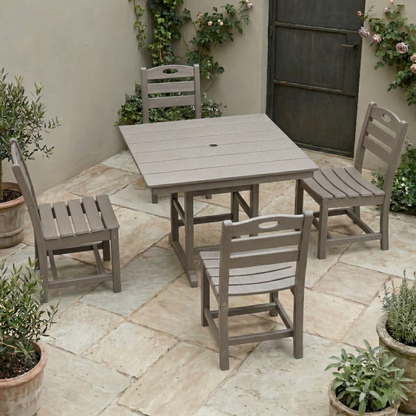Antique Wood Color And Hdpe Patio Dining Set