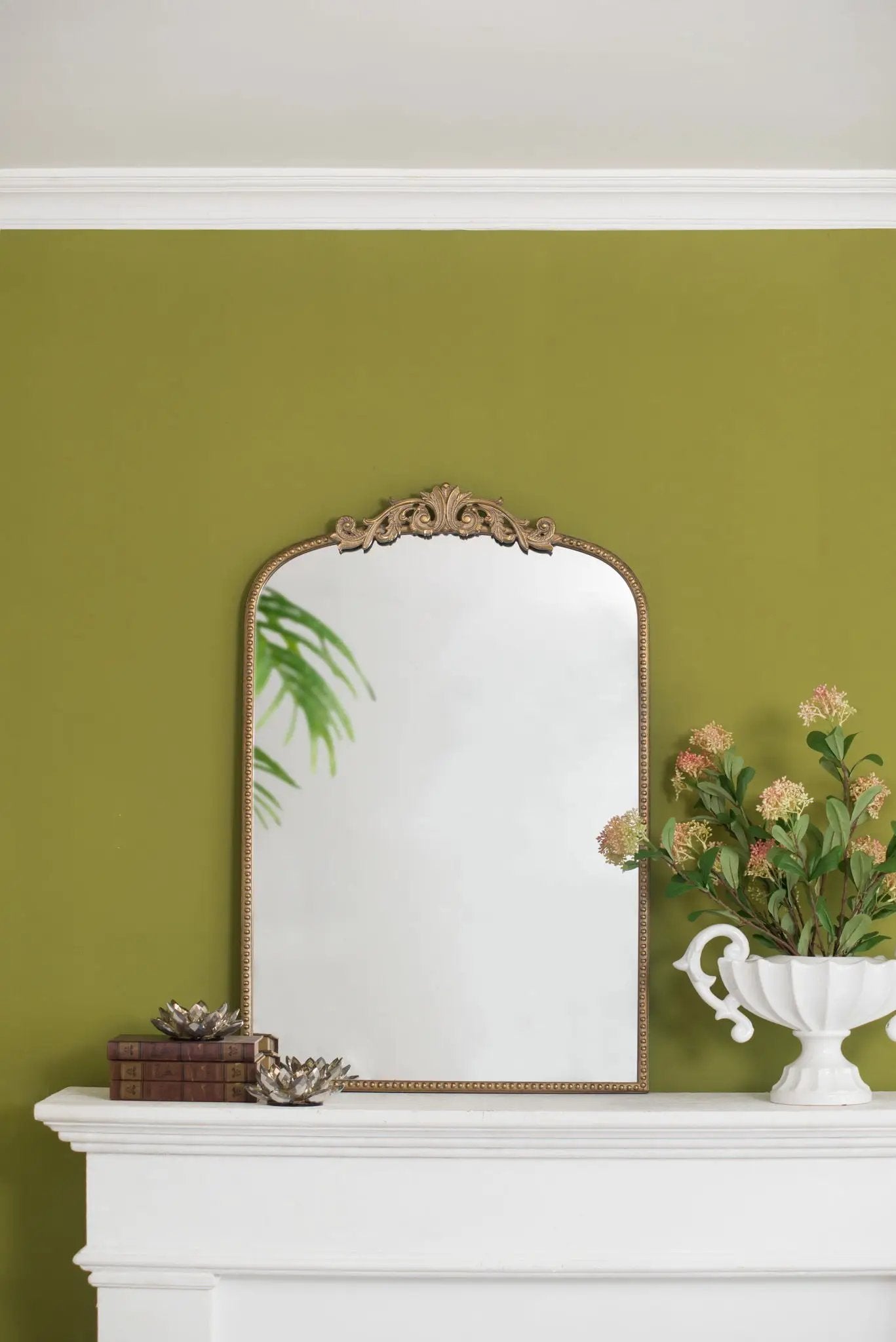 Arch Mirror with ornate gold Baroque frame on olive green wall decor Unique Piece Furniture on Tampa Home & Garden Store