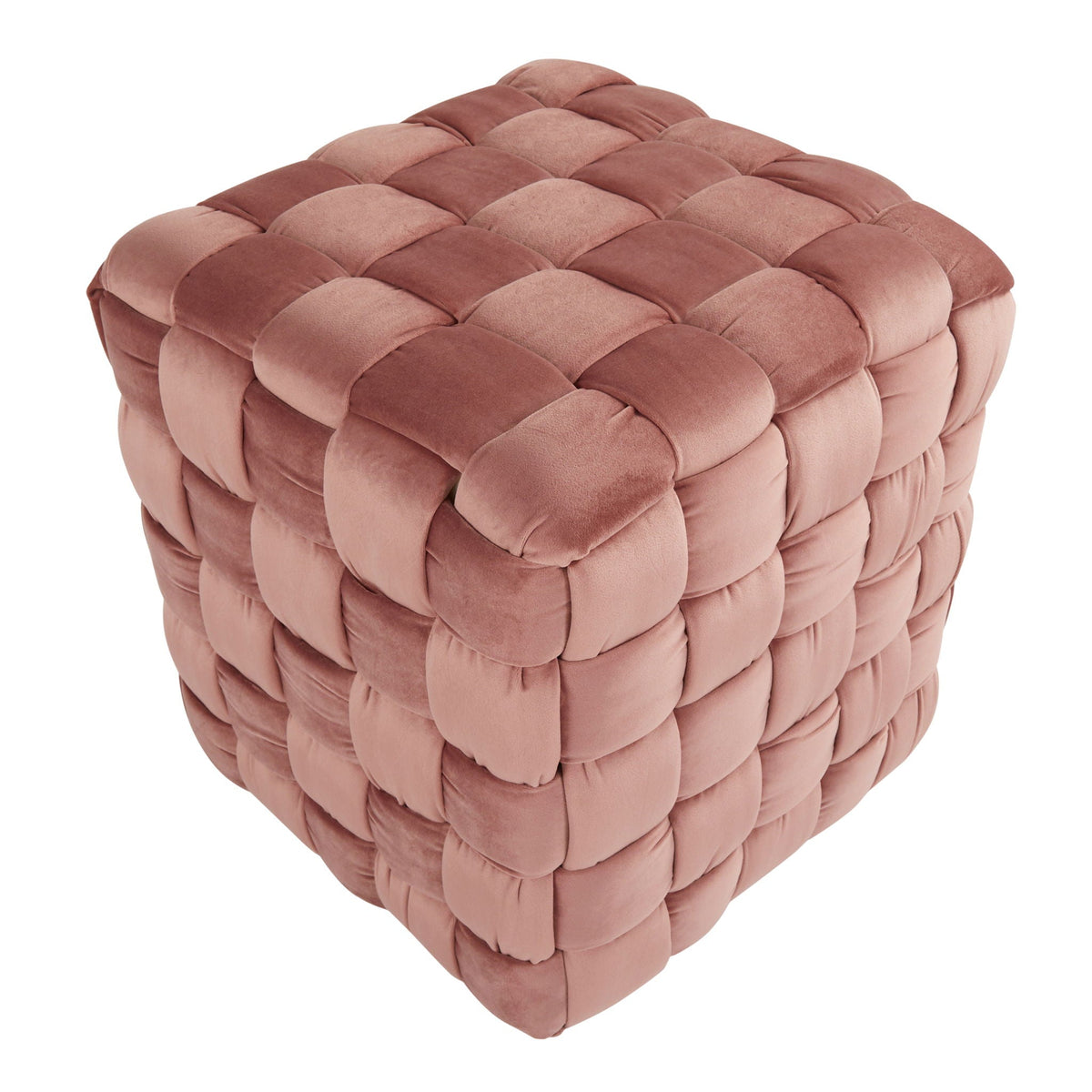 Square braided ottoman by HouseOfZazla with pink beige mauve multicolor tufted upholstery on Tampa Home & Garden Store