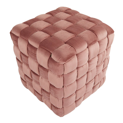 Square braided ottoman by HouseOfZazla with pink beige mauve multicolor tufted upholstery on Tampa Home & Garden Store