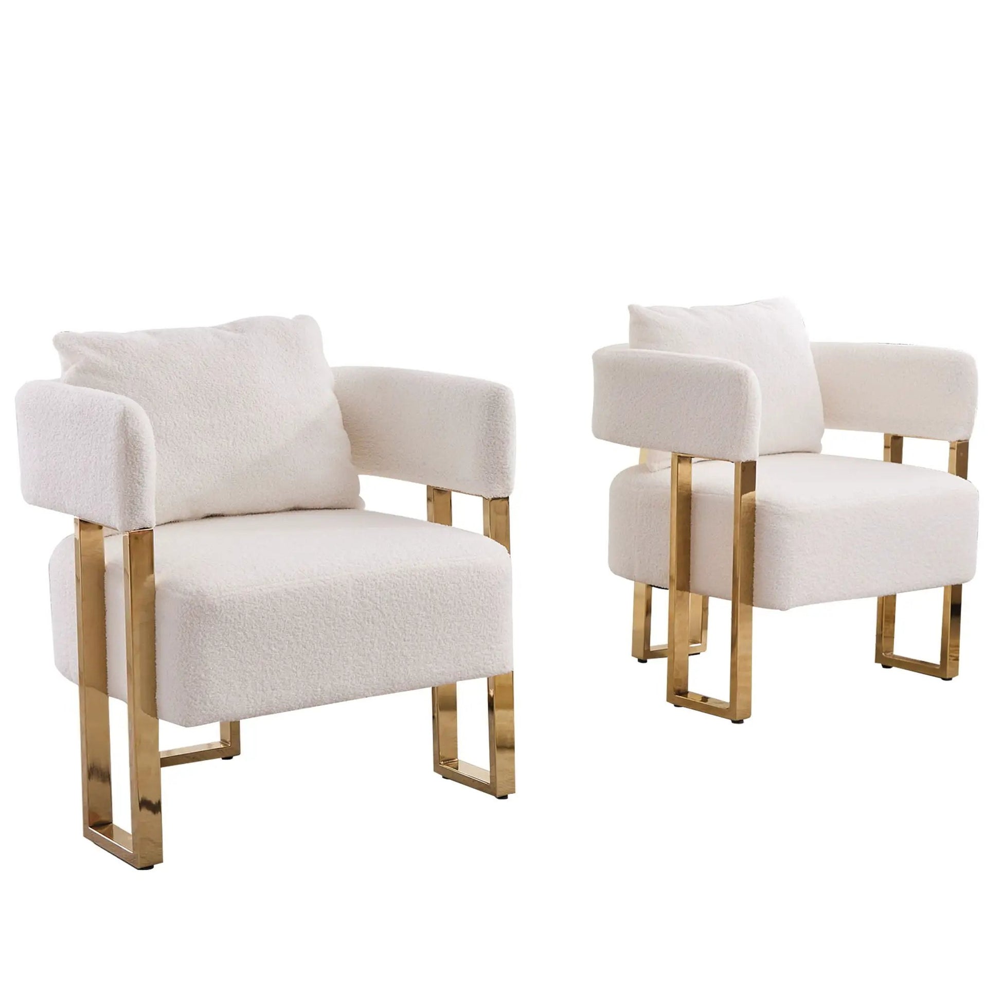 Modern decorative chair set teddy fleece upholstery cream with gold metal legs on Tampa Home & Garden Store