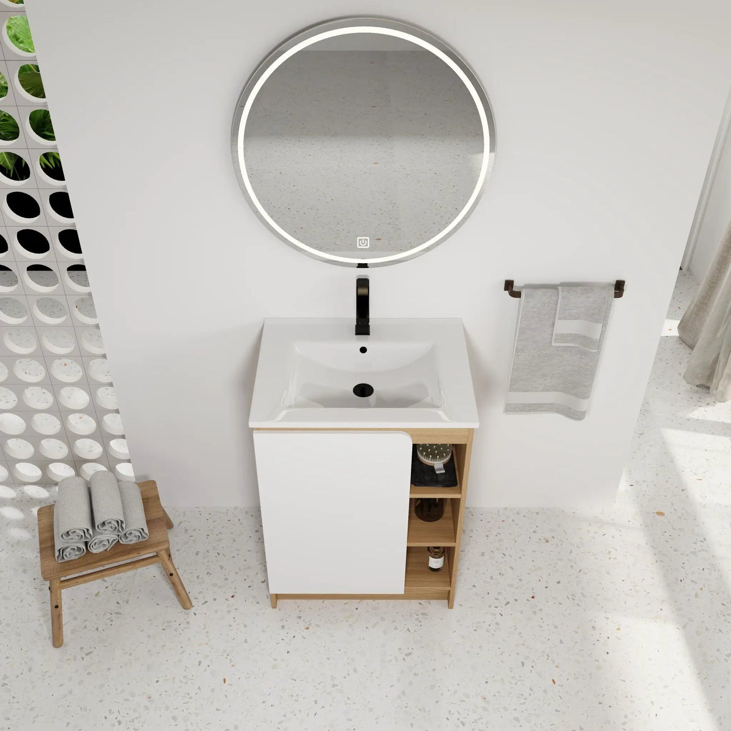 Freestanding Vanity with Thin Rim Sink Light Oak