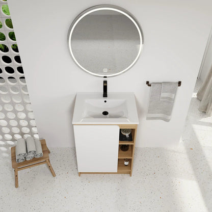 Freestanding Vanity with Thin Rim Sink Light Oak