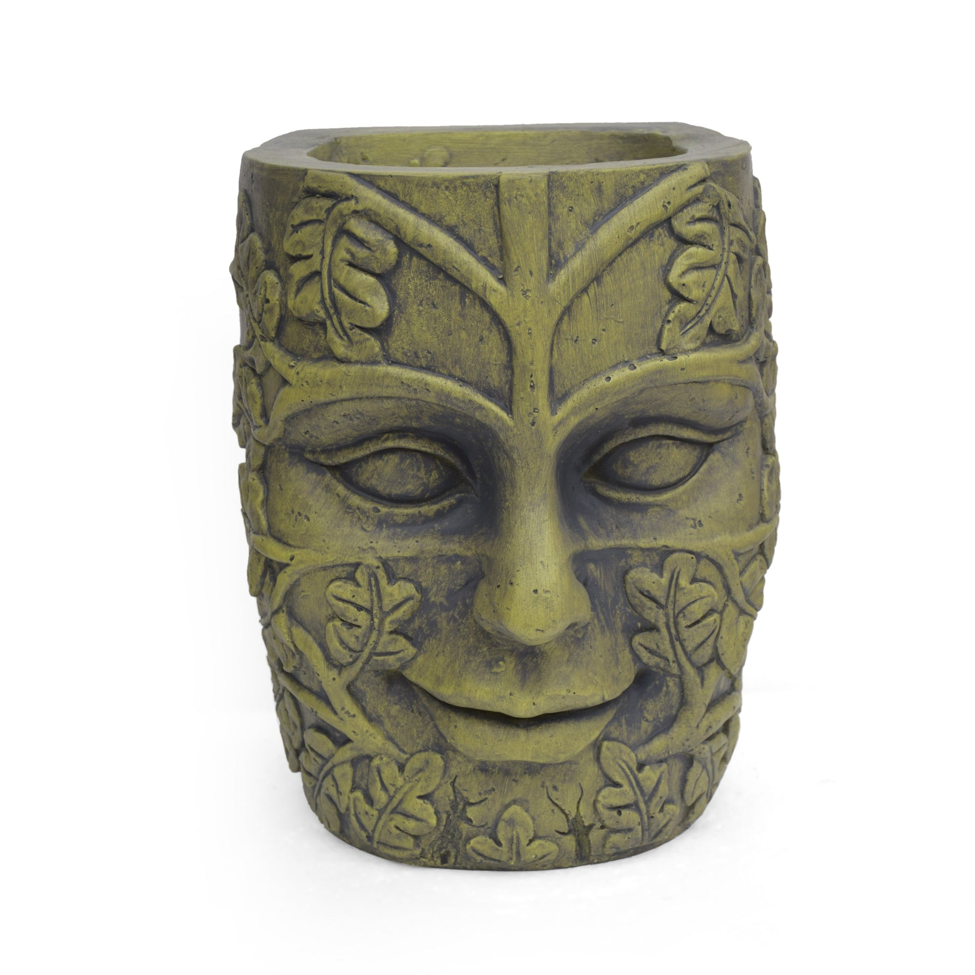 Garden urn planter with leaf relief in olive-green, HouseOfZazla planters on Tampa Home & Garden Store