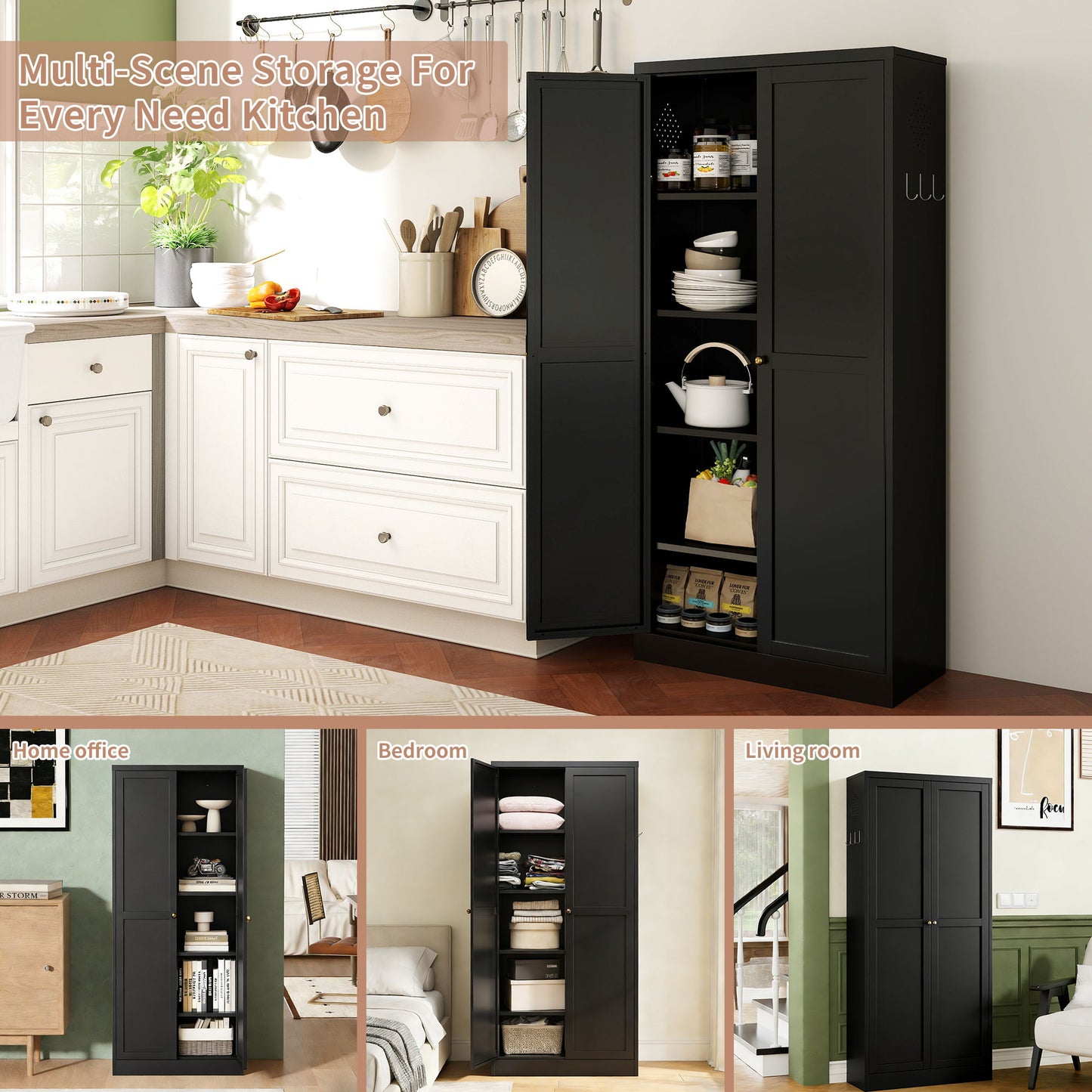 Pantry cabinet by HouseOfZazla: black freestanding unit with 4 adjustable shelves on Tampa Home & Garden Store