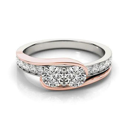 Two-stone diamond ring in 14k white and rose gold with pavé diamond band on Tampa Home & Garden Store