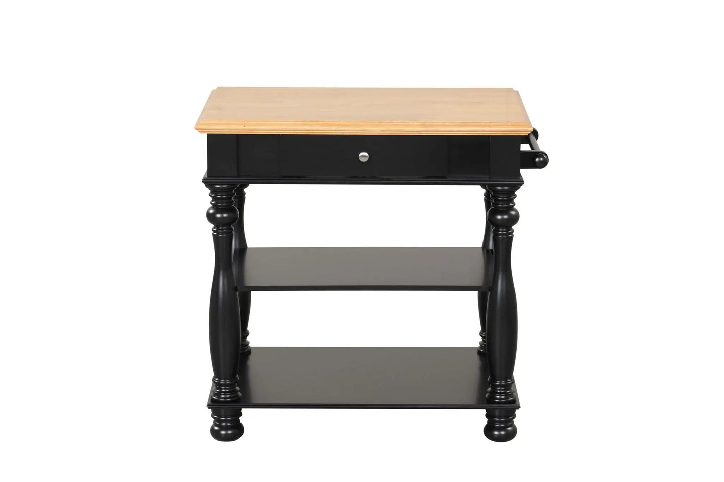 Kitchen Island by Unique Piece Furniture with natural wood top black base turned legs on Tampa Home & Garden Store