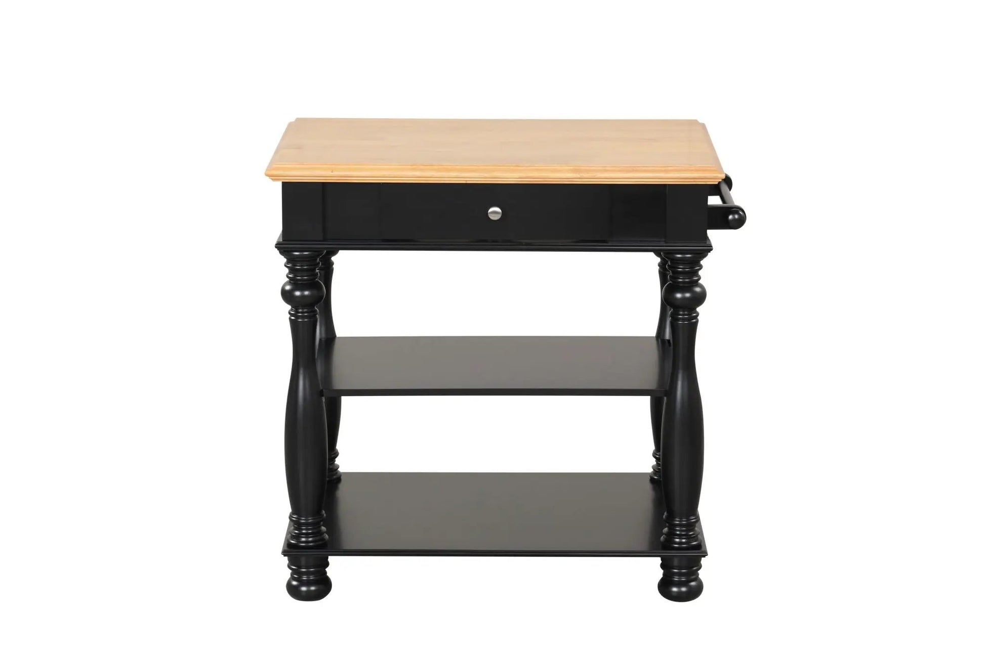 Kitchen Island by Unique Piece Furniture with natural wood top black base turned legs on Tampa Home & Garden Store