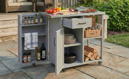 Outdoor Kitchen Island Fir Wood Prep Station with Stainless Steel Top by HouseOfZazla on Tampa Home & Garden Store