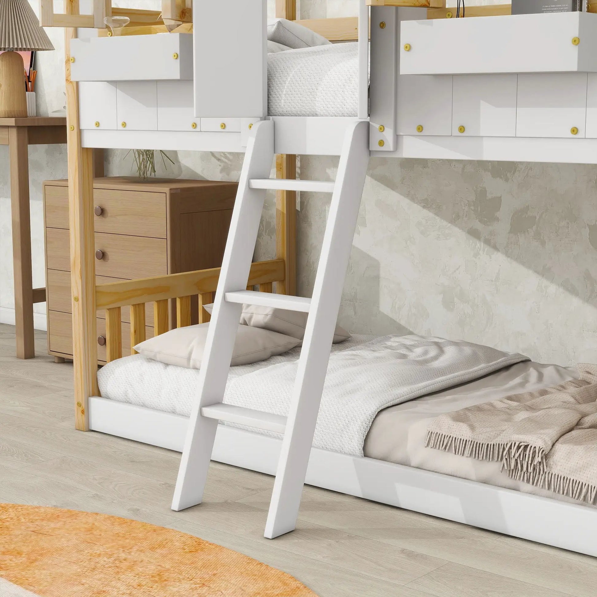 White house-style bunk bed with ladder and built-in storage drawers by Unique Piece Furniture on Tampa Home & Garden Store