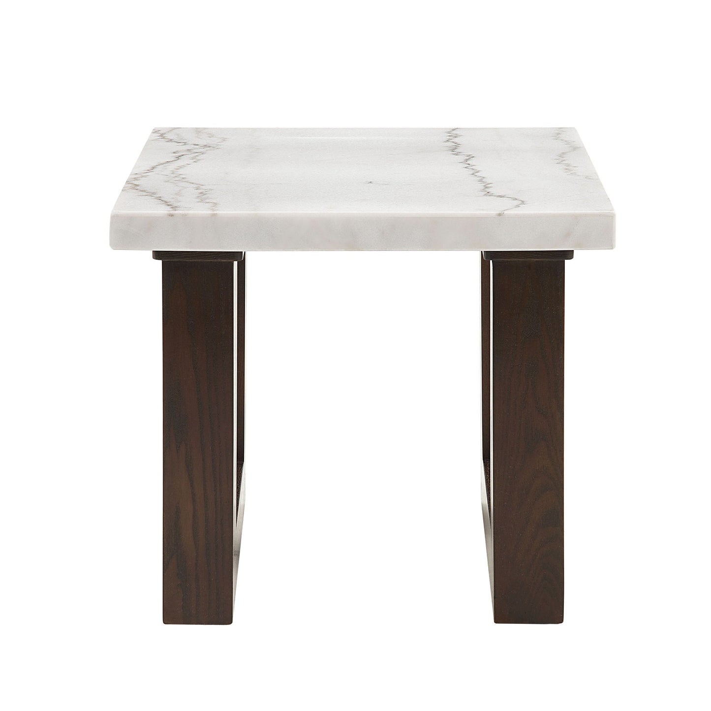 Edwyn Natural Marble Top End Table white marble top with dark wood legs on Tampa Home & Garden Store