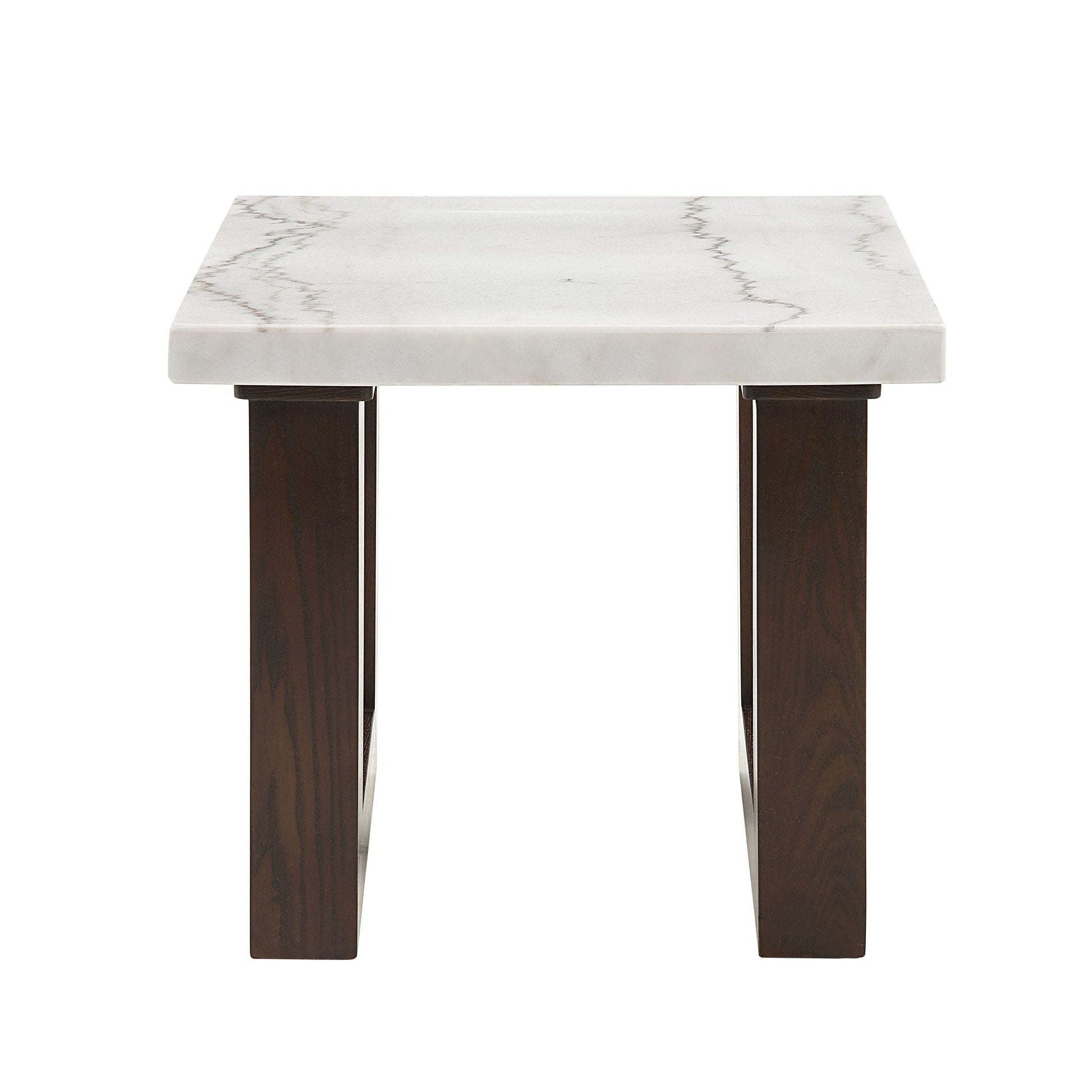 Edwyn Natural Marble Top End Table white marble top with dark wood legs on Tampa Home & Garden Store