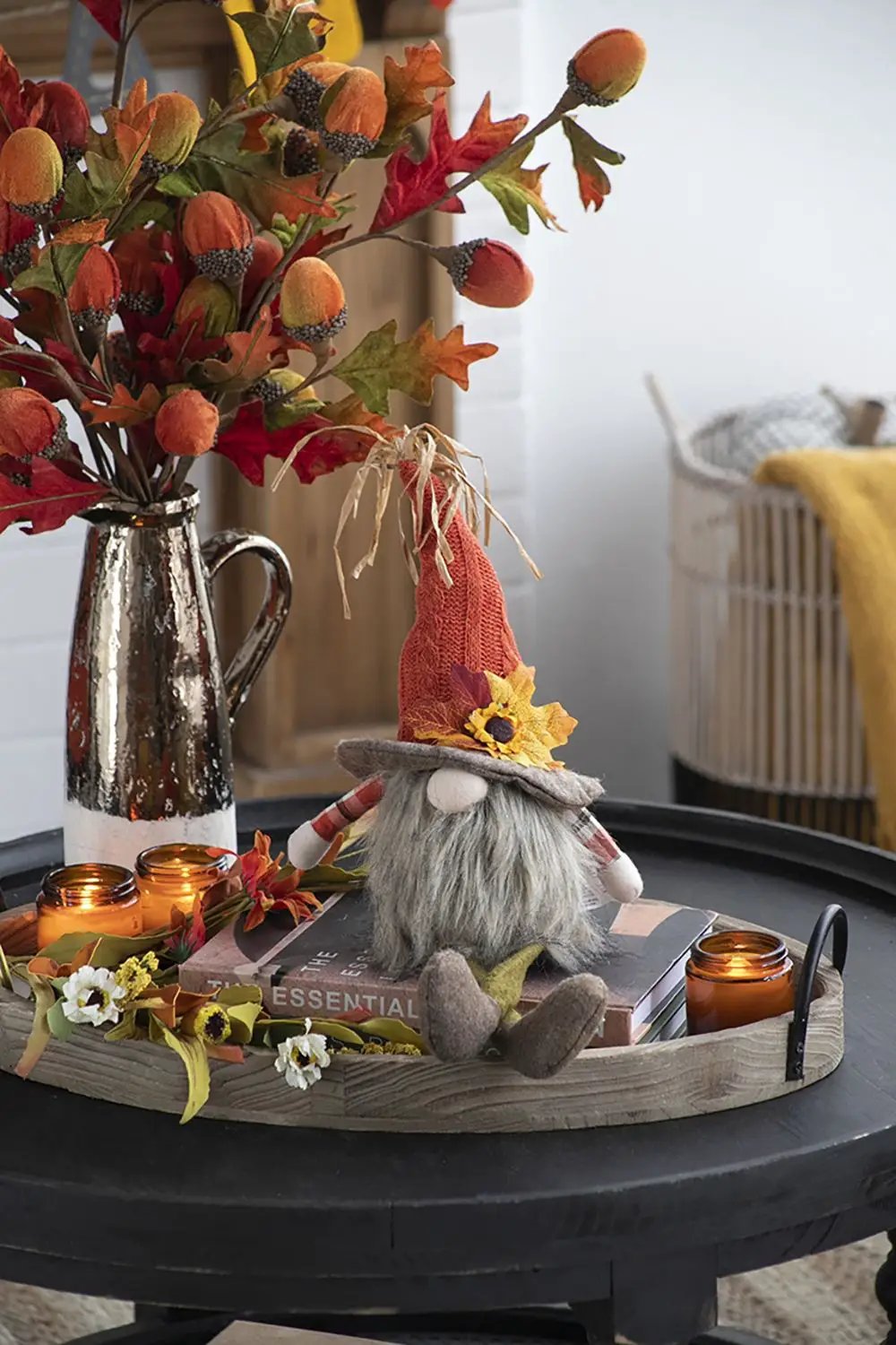 Sitting Gnome With Maple Leaf Hat for Decor