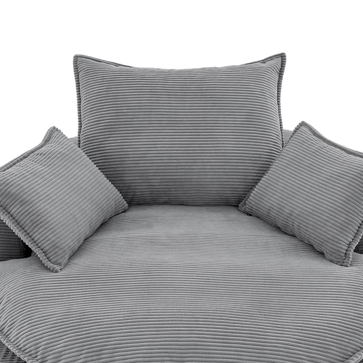 Swivel Barrel Chair cushions and pillows in grey corduroy with ribbed texture on Tampa Home & Garden Store