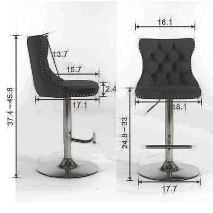 Set of 2 tufted black swivel bar stools with backs, adjustable height 25–33 in, nailhead trim on Tampa Home & Garden Store