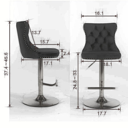 Swivel height barstools set of 2 in black upholstery with nailhead trim on chrome pedestals on Tampa Home & Garden Store