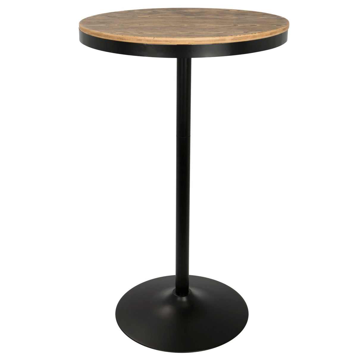 Industrial adjustable bamboo-top bar dinette table with black pedestal base on Tampa Home & Garden Store