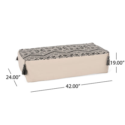 Rectangular pouf ottoman with natural beige base and black geometric top HouseOfZazla on Tampa Home & Garden Store