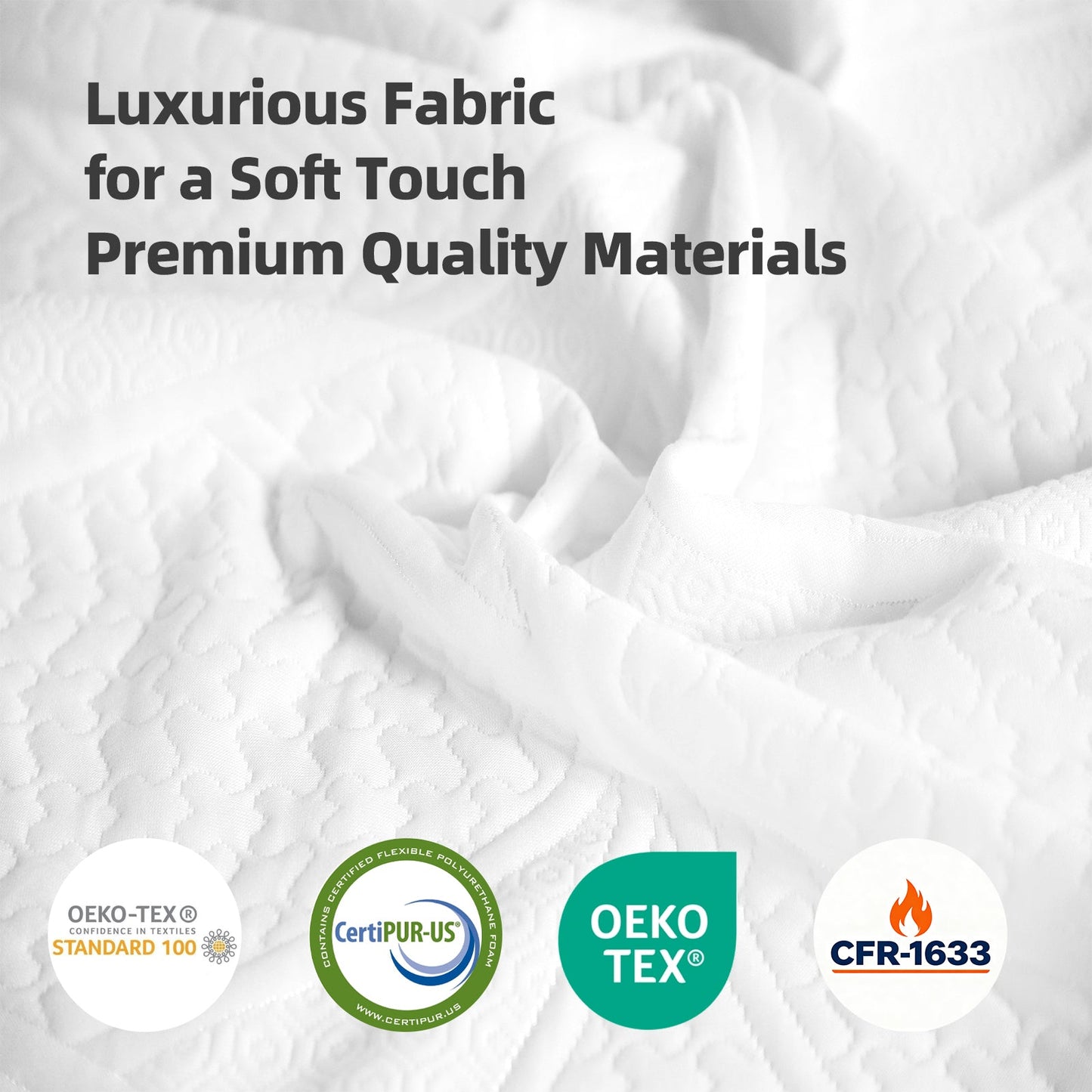 10-Inch Premium Queen Mattress by HouseOfZazla on a white quilted surface with certification logos on Tampa Home & Garden Store