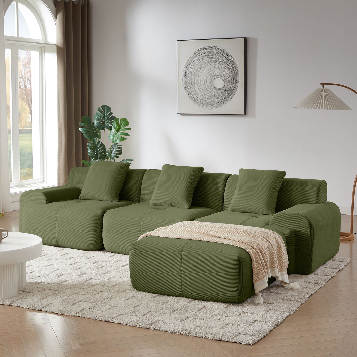 L-shaped modular sectional with movable ottoman in olive green fabric, HouseOfZazla 2pc set on Tampa Home & Garden Store