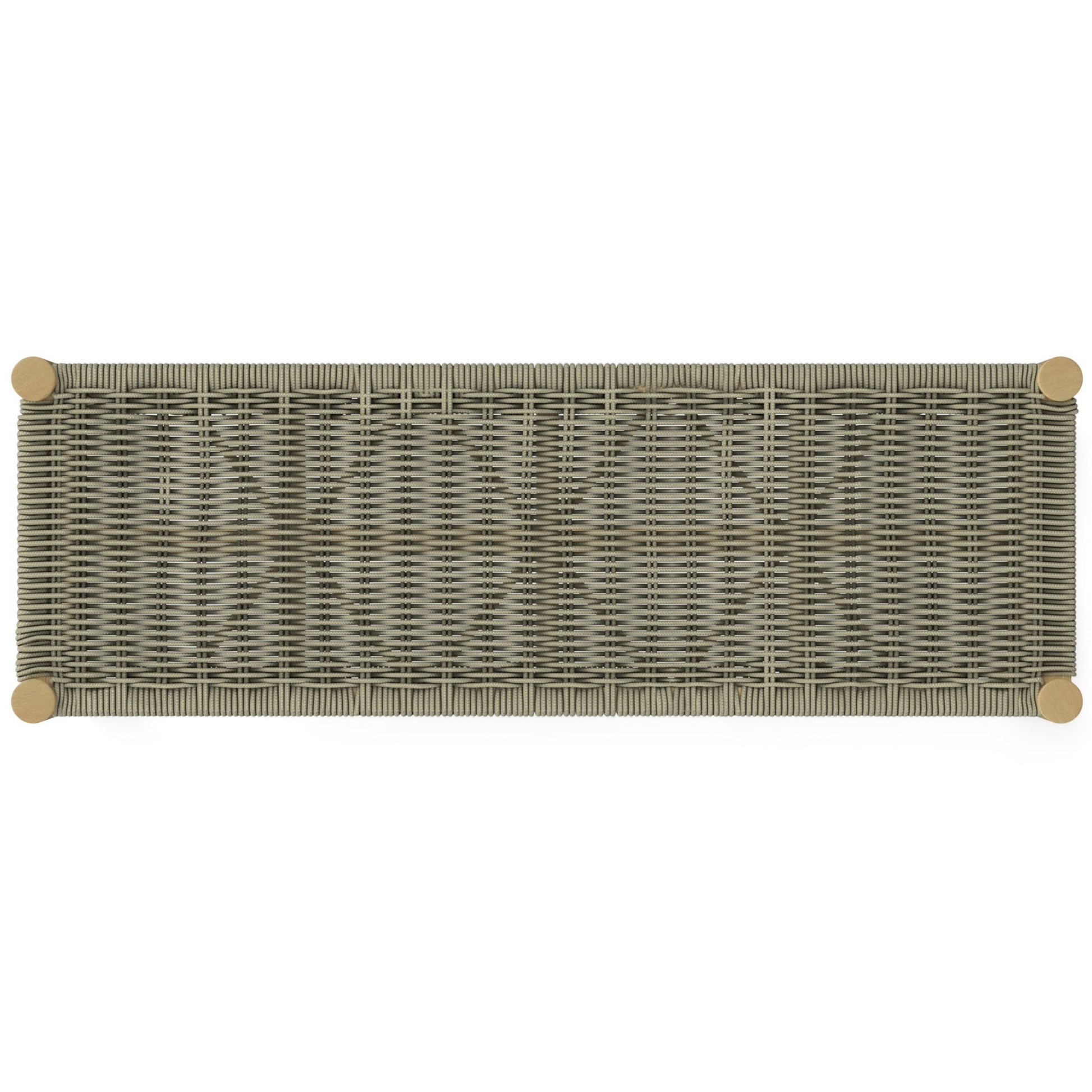 Dahlia outdoor indoor bench by HouseOfZazla; gray woven rattan with wood end caps on Tampa Home & Garden Store