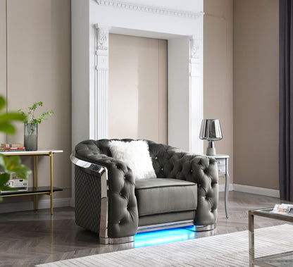 Sophisticated Accent Chair - Gray tufted velvet with chrome frame by HouseOfZazla arm chair on Tampa Home & Garden Store