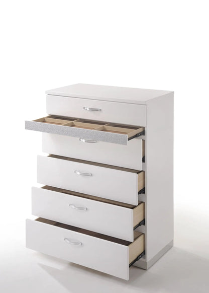 Naima II High Gloss Chest White With Five Drawers