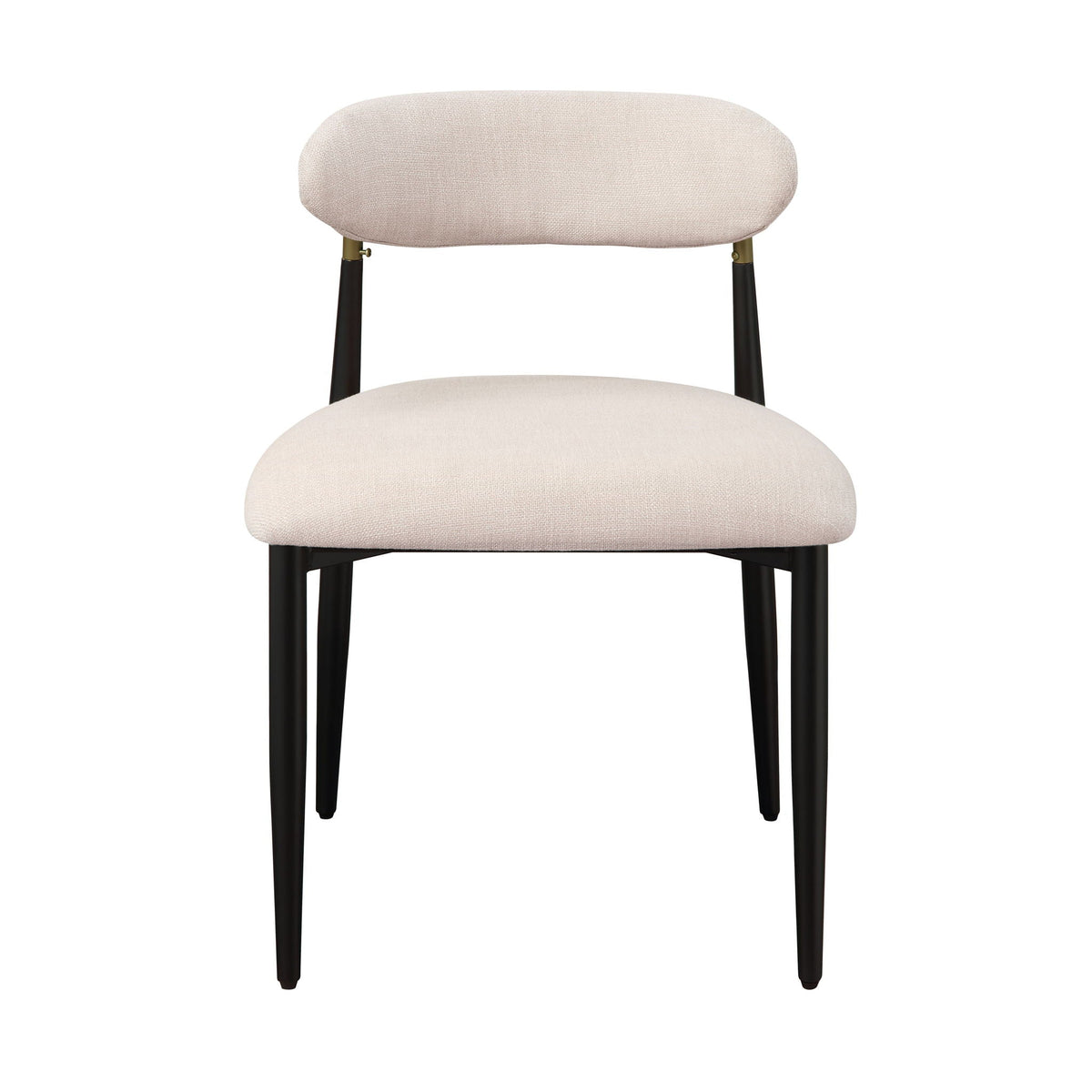 Beige padded side chair with black metal legs and brass-tone accents on Tampa Home & Garden Store