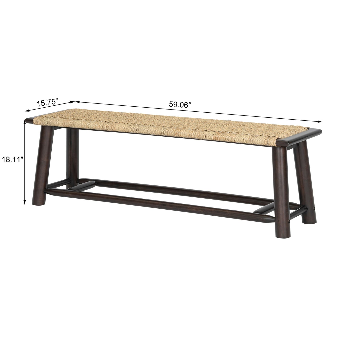 Solid Wood Rattan Bench for Indoor and Outdoor