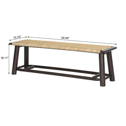 Solid Wood Rattan Bench for Indoor and Outdoor