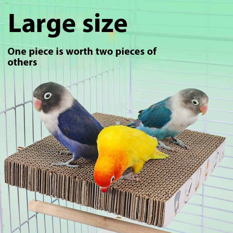 Parrot Toys Layer Pie Bed Material three parrots on corrugated cardboard perch in a cage on Tampa Home & Garden Store