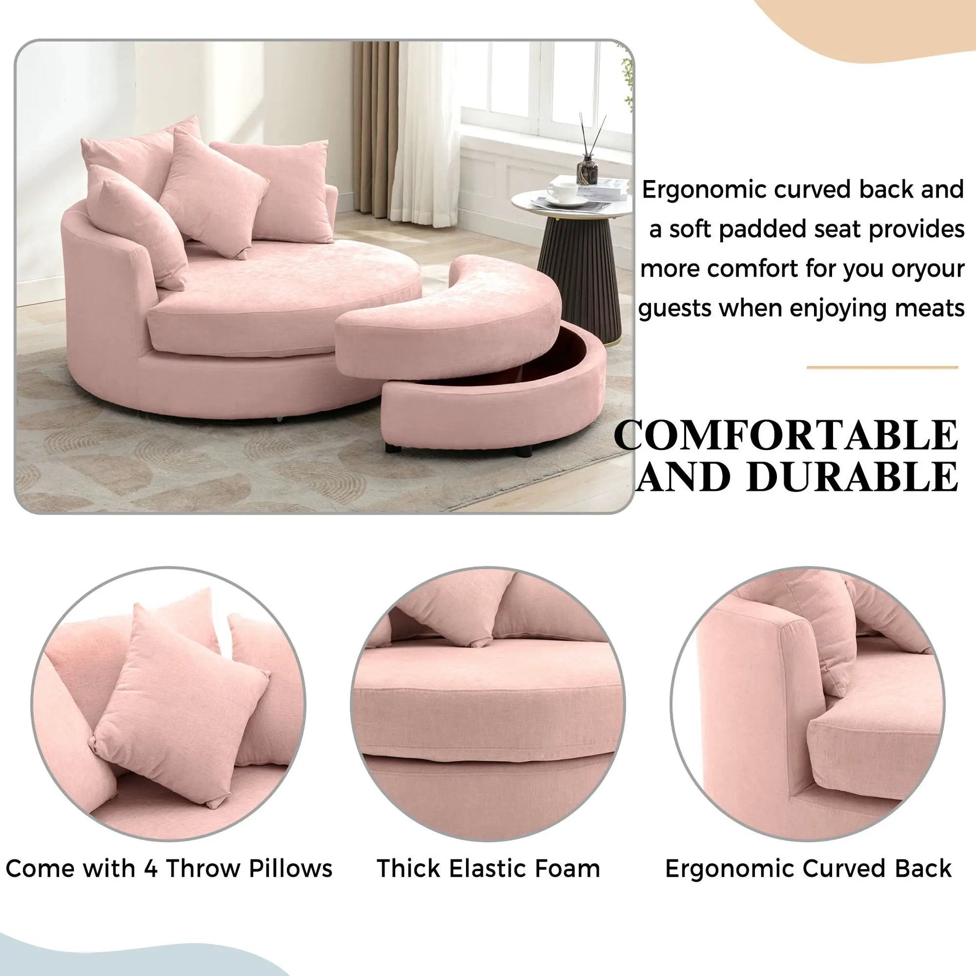 360° Swivel Accent Barrel Chair Storage Ottoman in pink and 4 pillows Unique Piece Furniture on Tampa Home & Garden Store