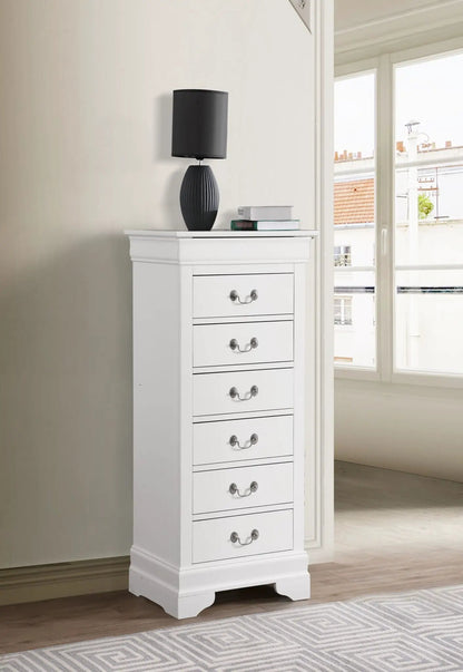 Lingerie chest with white finish and multiple drawers, metal handles, by Unique Piece Furniture on Tampa Home & Garden Store